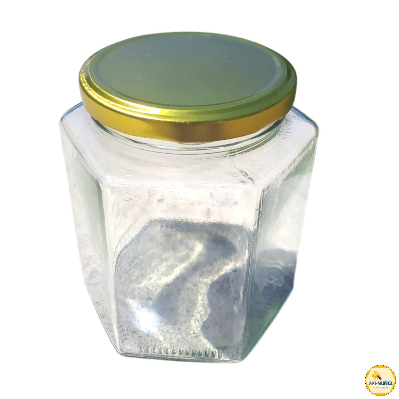 ENVASE VIDRIO HEXAGONAL 1 KG TAPA DORADA